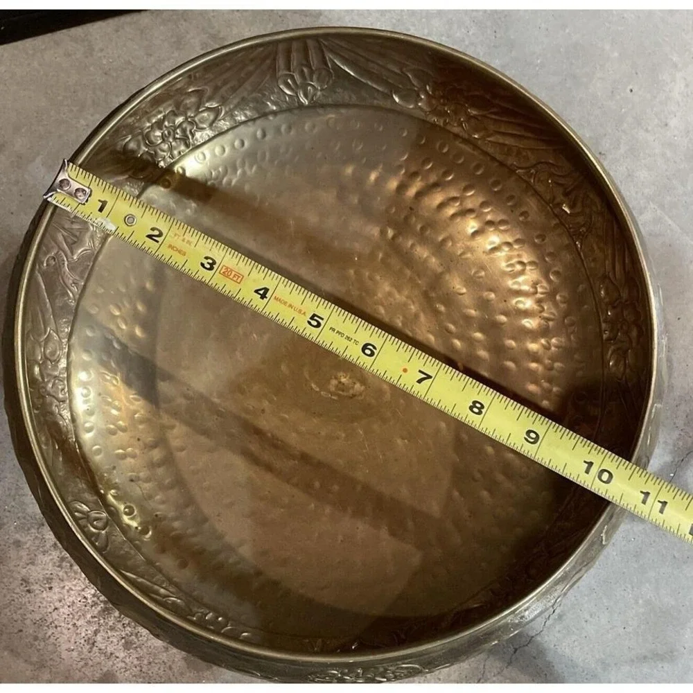 Early 1900s Indian Bronze Footed Bowl Floral Ribbons